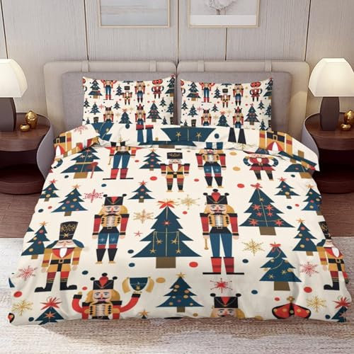 Delerain Comforter Set King Size, Nutcracker Christmas Tree 3-Piece Bedding Set for Women Men Modern Soft Microfiber Bedroom Set Room Decor, 1 Duvet Cover + 2 Pillowcases