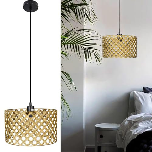 Osasy Pendelleuchte Led Vintage hängelampe esstisch, Rund, Goldenes Gittermuster, Höhenverstellbar, Schwarz-Gold, Pendelleuchte Einflammig((Glühbirne nicht enthalten))