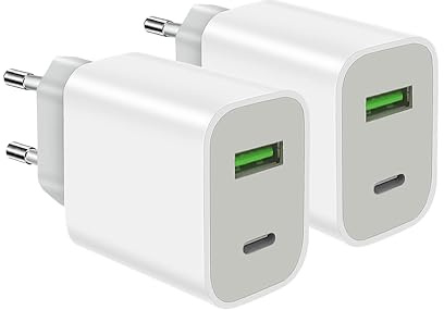 2er-Pack USB C ladegerät, 20 W 2 Port USB-C Stecker Schnellladegerät Ladegeräte mit Netzteil USBC Fast Charger für iPhone 16 15 14 13 12 11 Pro Max SE XS XR 8 Plus SE, iPad, Samsung Galaxy