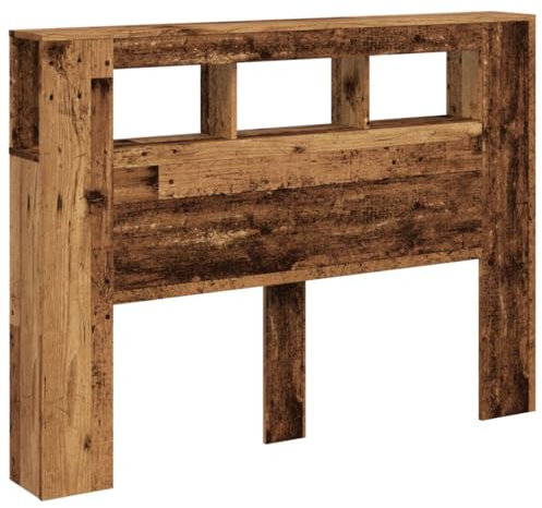 vidaXL LED-Kopfteil Altholz-Optik 140x18,5x103,5 cm Holzwerkstoff, Kopfteil, Kopfteil Bett, Kopfteil mit Ablagen, Bettkopfteil, Kopfteil mit Stauraum