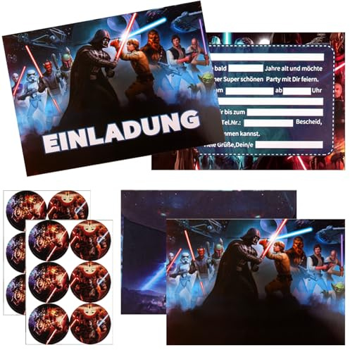yumcute 12x Einladungskarten Kindergeburtstag War mit Umschlag, Aufklebern Geburtstagsparty Einladungen, War Einladungen kindergeburtstag Jungs Mädchen