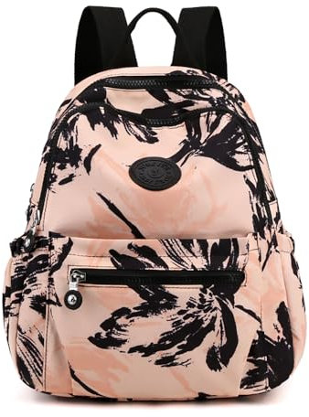 YUESITE Damen Rucksack Klein Schultertasche Wasserdicht Nylon Cityrucksack Daypack Tagesrucksack zum Alltag Reise Schule Freizeit Schwarze Blätter