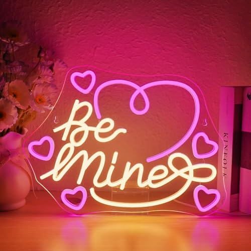 Horseneon Be Mine Neon Schild,Mitgefühl Neon Sign,Leuchtschriftzug Neonlicht Schriftzug,Be Mine Neon Light Con USB,Led Neonlicht Light Für Home Wohnzimmer und Schlafzimmer Versammlung oder Party