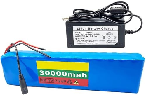 E-Bike Akku 24V 30Ah, 24V 29.4V 30Ah Fahrrad Lithium-Ionen Akku Wasserdichter PVC mit Ladegerät eingebauter BMS für 200W 350W 400W 500W Elektrofahrrad Motor XT60/T Plug