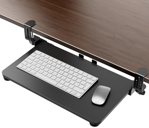 Xyndyx Klein-Tastaturablage, Unter Der Tischplatte Montiert Mit C Klemme Groß Format, Zur Ergonomischen Platzierung Beim Tippen, 50 X 28cm (65cm Inklusive Der Befestigungsklammern), Schwarz