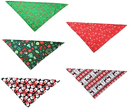 Sosoport 5stücke Pet Weihnachts-dreieckslätzchen Hunde-speicheltuch Haustier-Halstuch Katzenlätzchen Aus Polyester Mit Schneeflocken-weihnachtsmann-schneemann-Druck Waschbar Für Hund Katze