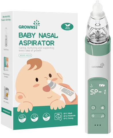 Nasensauger Baby | Nasensauger Baby Elektrisch| Nasensauger Baby Staubsauger Wiederaufladbar, Mit 3 SaugstäRken Musik & Licht Funktion Und 3 GrößEn Silikon Tipps (Grün)