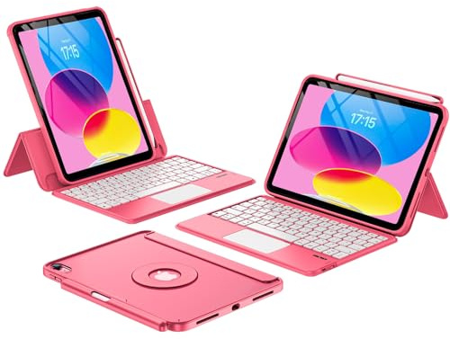 ProCase Keyboard Case for iPad 11th Generation A16 2025/iPad 10th Generation Case 10.9 Inch 2022, Slim Lightweight Cover Folio Stand Smart Cover with Keyboard -Pink