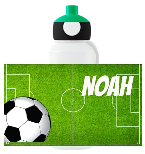 Mepal Personalisierte Trinkflasche mit Namen - Wasserflasche für Kinder Pop-up Campus - Fußball - Auslaufsichere Flasche für Schule - BPA-frei & Spülmaschinenfest - 400 ml - Fußballplatz
