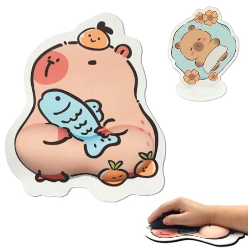 FOSDICK Capybara Motifs Petit Tapis de Souris, Tapis Souris Ergonomique, Mignon Capybara Mouse Pad Repose Poignet, Antidérapant Mousepad avec Mousse à Mémoire de Forme pour Ordinateur, Bureau, Travail