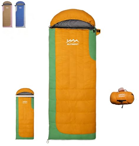 HLITMOUT Ultraleicht Daunen Deckenschlafsack (Orange, 0 bis 12 Grad) | leichter und kleiner, 680FP daunen,3 Jahreszeiten schlafsack, für Camping, Wandern und Trekking Outdoor