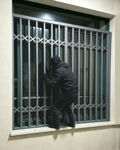 Inferriate per Finestre Grata Antieffrazione Pieghevole per Finestre, Grata di Sicurezza in Metallo per Finestre con Serratura e Chiave, Grata Retrattile Porte Scorrevoli