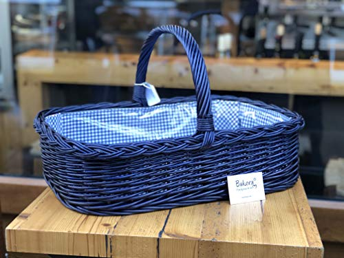 Bandeja de Mimbre con Forro Azul Blanco A Cuadros