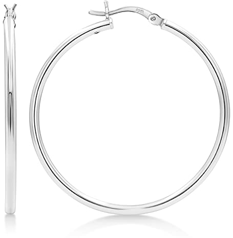 KEZEF Silber Creolen für Frauen - 925-2 mm dicke Silber Creolen - Hypoallergene Silber Creolen für Männer - Hypoallergene Silber Ohrringe 40 mm im Durchmesser