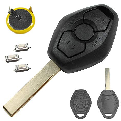 Autoschlüssel Funk Fernbedienung Austausch Gehäuse mit 3 Tasten + HU92 Rohling + Mikrotaster + Akku kompatibel für BMW E46 E83 E52 E85 E86 E39 E61 E60 E53