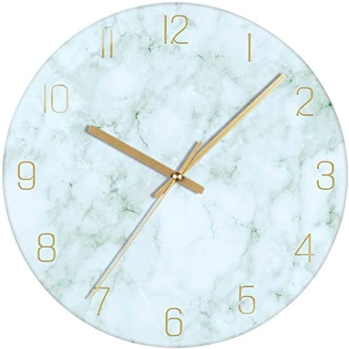VIKMARI Glas Wanduhr, 30 cm Leise Nicht Tickend Batteriebetriebene Marmor Wanduhren, Runde Vintage Grün Wanduhr für Küche Wohnzimmer Schlafzimmer