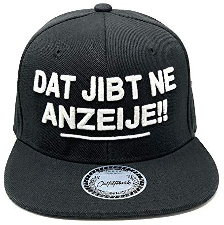 Outfitfabrik ♥ Snapback Cap Dat jibt ne Anzeije in schwarz mit 3D-Stick in weiß (Lifestyle, Provokation, Statement, lustige Sprüche) für Männer und Frauen, One Size, verstellbar