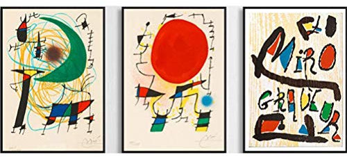 Impressions sur Toile Affiches et Peintures Miro Classique Style Abstrait Moderne Mur Art Picures pour Salon Décor À La Maison 40x60 cm x 3 sans Cadre