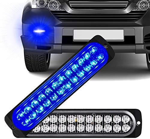 Sidaqi 24-LED lampeggiante blu polizia 12-24V 72W ultra sottili LED emergenza Luci stroboscopiche di per auto, camion, camper, camper, moto (confezione da 2)