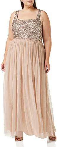 Maya Deluxe Damen Maxikleid Mit Breiten Trägern, Ärmellos, Quadratischer Ausschnitt, Verziert Für Hochzeit, Gast, Abschlussball Bridesmaid Dress, Taupe Blush, 36 EU