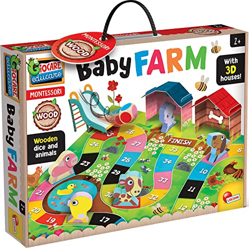 Lisciani - MONTESSORI Wood - Baby Farm - Kursspiel für Kinder ab 3 Jahren - Entwickelt Autonomie, Logik, manuelle Fähigkeiten und das Lernen von Zahlen