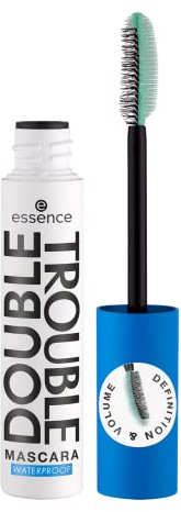essence DOUBLE TROUBLE MASCARA WATERPROOF, Schwarz, langanhaltend, schwunggebend, definierend, intensiv, vegan, wasserfest, ohne Mikroplastikpartikel, Nanopartikel frei, 1er Pack (12ml)