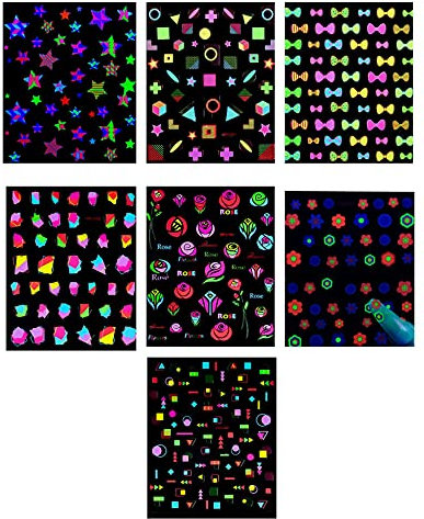 7 Sheets Luminous Nail Art Stickers - 3d Night Glow Nail Decals Self-adhesive Fluorescence Bow Stars and Flowers Nail Stickers Decals for Women Party Nail Decorations