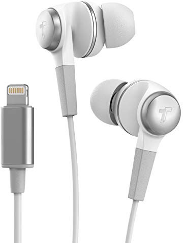 Thore Auricolari per iPhone (certificato Apple MFi), V120, con cavo Lightning (resistenti al sudore e all'acqua), con microfono e telecomando per volume, per iPhone 12/13/Pro/Pro Max, colore: bianco