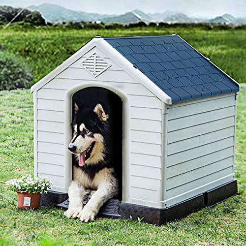 COSTWAY Niche pour Chien en Polypropylène Imperméable et Ventilé avec Bouche d’Aération et Plancher Surélever, Niche pour Chien Intérieure ou Extérieure (88X78,5X81,5 cm)