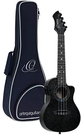 Ortega Guitars Konzert Ukulele Elektro-Akustisch – Horizon Series – Inklusive Gigbag – Agathis, Schwarz (RUHZ-CE-STAR)