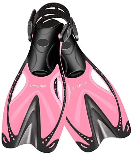 Supertrip Kids Snorkel Fins, Swim Fins for Lap Swimming, Adjustable Short Flippers, Travel Size Diving Fins Scuba Fins, Snorkeling Gear for Kids Boys Girls Age 6-14