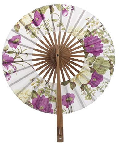 Tiuimk Japanese Fan Art Deco Round Silk Fabric Bamboo Fan Foldable Hand For Women Wedding Party Home Decorations White 02
