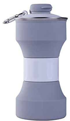 CYGE Hantel Wasserflasche Kieselgel Sport Gym Flasche Für Erwachsene Mit Sporthaken Faltbar Tragbare Sportflasche Wasserkrug,Grau,650 ML