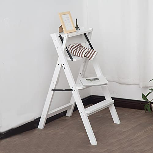 BOCbco Weißer Leiterstuhl Klafbarer Stufenhocker, Milti-Fuction Safety Haushaltsleiter Stepladder Küche Tragbare Treppe Stuhl