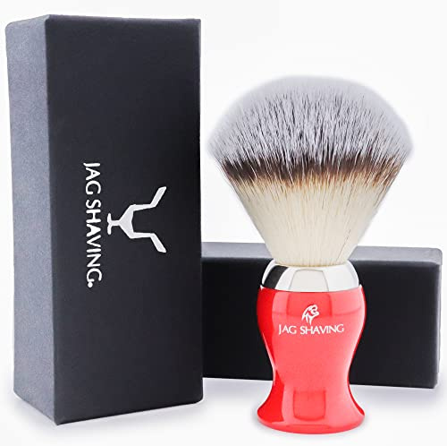 Jag Shaving Rasierpinsel - Synthetik Silberspitzhaar Rasierpinsel - Rasiercremepinsel - Rasierpinsel für Herren und Damen - Rotfarbe - Ein perfektes Rasierpinsel passend zu Ihrem Rasierhobel