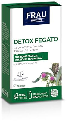 FRAU, Detox Fegato, Integratore Alimentare Depurativo per Fegato 30 cpr, Estratto di Carciofo, Depurativo Fegato, Senza Glutine, Senza Lattosio