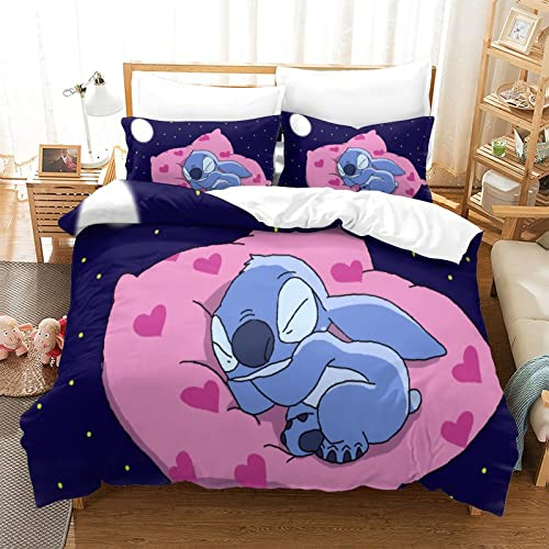Stitch Bettwäsche-Set 3D Print Musterdesign Mit Reißverschluss Bettbezüge ,dreiteiliger Bettbezug Set Microfaser Bettbezüge King(220x240cm)