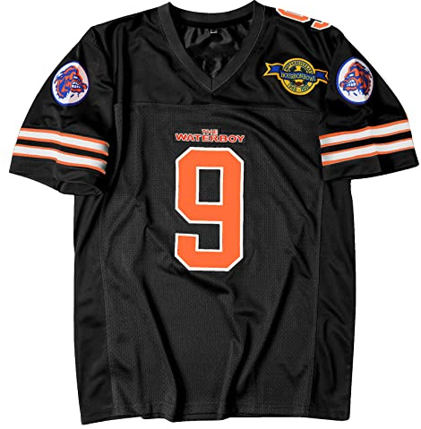 Maglia da calcio anni 90 per festa, Bobby Boucher #9 The Waterboy Sandler 50° anniversario della pellicola Maglia da calcio, nero, M