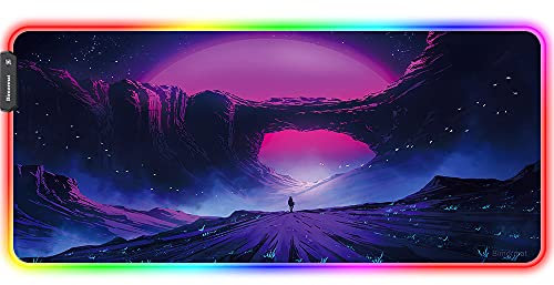 Bimormat Tappetino per mouse XXL RGB, grande tappetino per mouse a LED anime, 900 x 400 x 3 mm, 10 modalità di illuminazione, base in gomma antiscivolo e superficie impermeabile, tappetino da