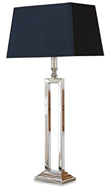 LOBERON Tischlampe Kinshaa, exklusives Design, Tischleuchte mit hochglänzendem Metallgestell, Material-Mix, Wohn-Accessoire, Aluminium, Edelstahl, Baumwolle, schwarz/silber