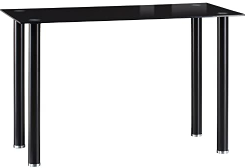 HOMCOM Mesa de Comedor Rectangular Mesa de Cocina Moderna con Tablero de Vidrio Templado y Patas de Acero para 4-6 Personas en Salón Oficina 120x60x75 cm Negro