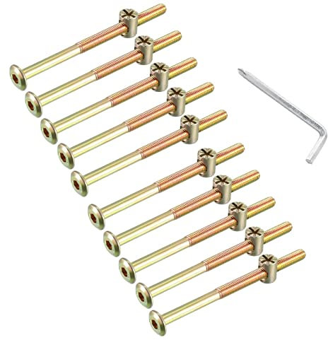 10 PCS M6*110mm Furniture Bolt Nut Set Zinc Plated Hex Socket Screw With L Type Wrench for Furniture Cots Beds Crib and Chairs (M6*110mm)