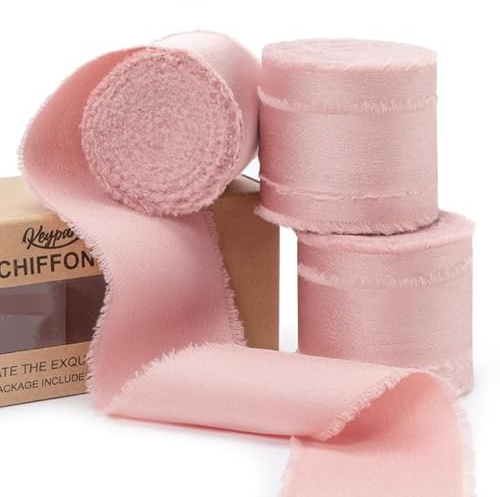 Keypan Roségold Chiffonband 38mm x 19,2m Fransiges Geschenkband