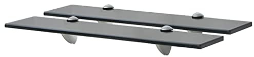 FIRBNUS 2 Stück Regale Hängeregal 50x20x0,8 cm Ablagen Bad Regal Glas Schwebend für Wohnzimmer Badezimmer Wandregal Glas Schwarz Gehärtetes Sicherheitsglas Glasplatte Tisch