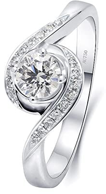 Epinki Echtschmuck Ring 18K Weiß Gold 750, Verdreht Solitärring mit Moissanit 0.3ct, Rundschliff, Au750 Gold Verlobungsring Eheringe für Damen, Weißgold, Gr.62
