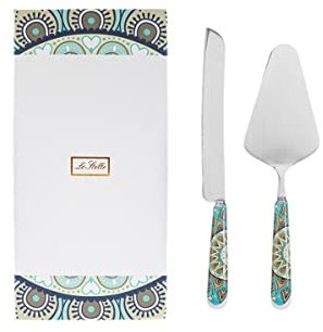 Tagliatorta con manico in ceramica colorata e decorata con astuccio, set paletta e coltello dolce ngl 082
