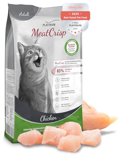 PLATINUM - Katzenfutter MeatCrisp Adult Chicken aus dem Frischfleischtrockner - 1,5kg Katzenfutter trocken mit 83% Frischfleisch - Trockenfutter für Katzen - Crispy Biss und leicht verdaulich