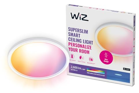 WiZ SuperSlim Panel Deckenleuchte Tunable White & Color, 16 Mio. Farben, dimmbar, 2450lm, rund, smarte Steuerung per App/Stimme über WLAN, weiß