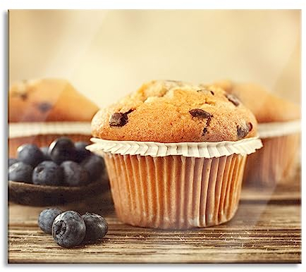 Muffins mit Blaubeeren Herdabdeckplatte & Spritzschutz aus Echtglas | Für Herd-Kochfelder | 60x52 cm