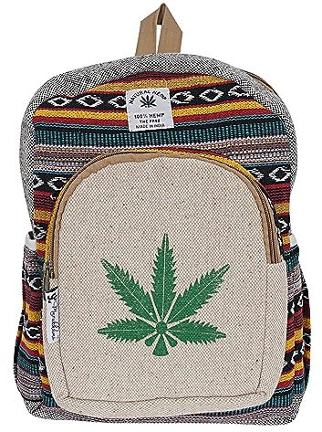 Marubhumi Natürlicher kleiner Hanf-Rucksack, leicht, Tagesrucksack, handgefertigt, Himalaya-Nepali-Rucksack, kleine Multi-Taschen, grünes Blattmuster, Mehrfarbig/Meereswellen (Ocean Tides), Small,